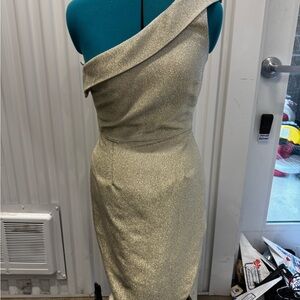 Champagne Gold Metallic Sparkle One-Shoulder Dress (Top Shop US Size 6)